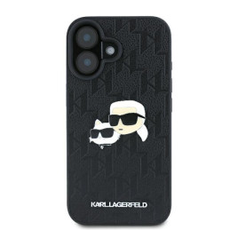 Karl Lagerfeld Monogram Karl & Choupette Head Pin dėklas iPhone 16 Plus - juodas