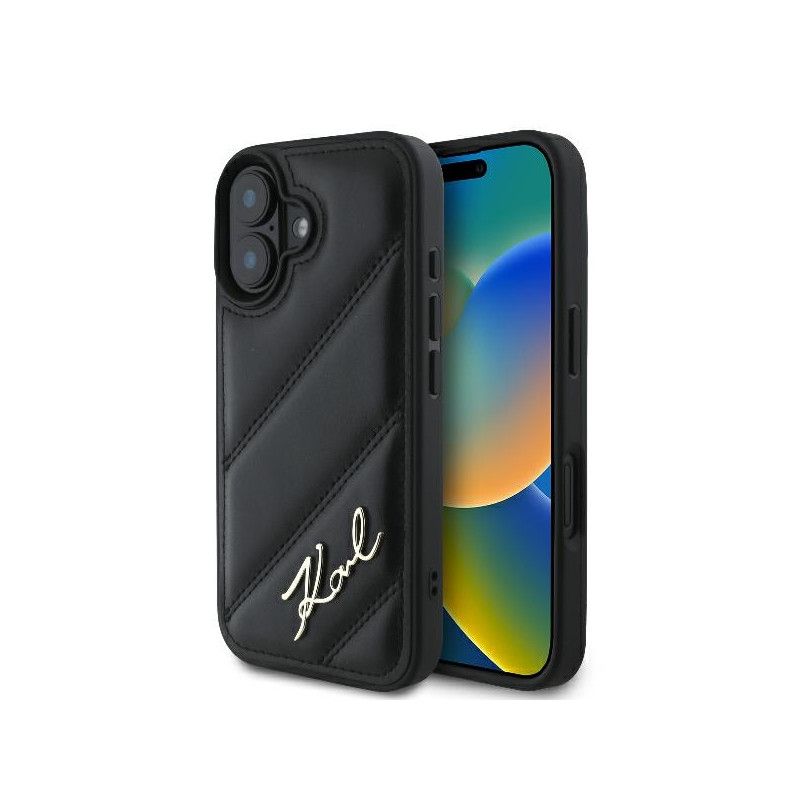 Karl Lagerfeld Quilted Signature dėklas, skirtas iPhone 16 Plus - juodas