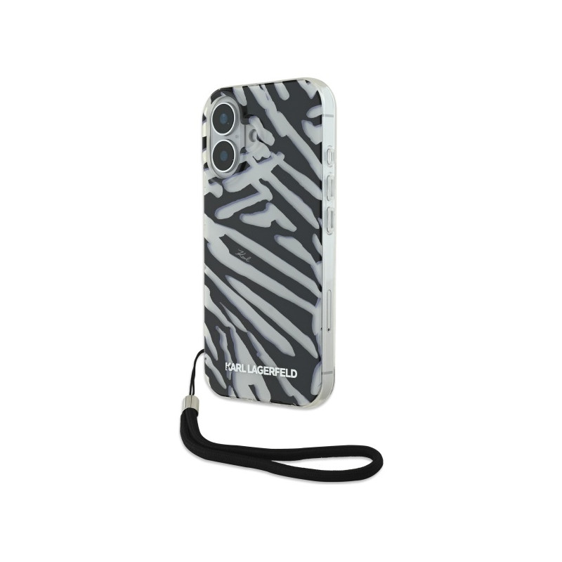 Karl Lagerfeld IML Zebra Pattern & Cord dėklas iPhone 16 - juodas