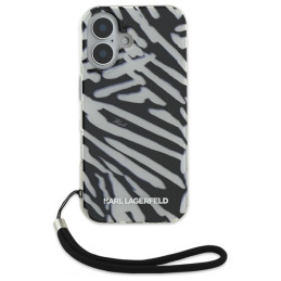 Karl Lagerfeld IML Zebra Pattern & Cord dėklas iPhone 16 - juodas