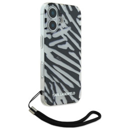 Karl Lagerfeld IML Zebra Pattern & Cord dėklas iPhone 16 - juodas