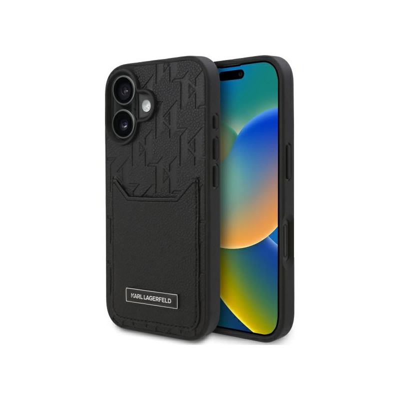 Karl Lagerfeld Cardslots Monogram dėklas iPhone 16 - juodas