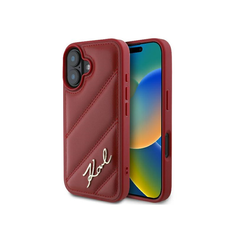 Karl Lagerfeld Diagonal Quilted Script dėklas, skirtas iPhone 16 - raudonas
