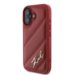 Karl Lagerfeld Diagonal Quilted Script dėklas, skirtas iPhone 16 - raudonas