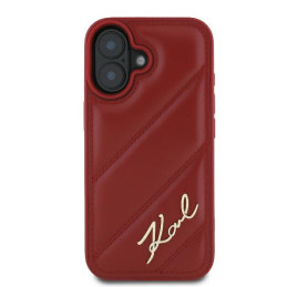 Karl Lagerfeld Diagonal Quilted Script dėklas, skirtas iPhone 16 - raudonas