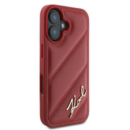 Karl Lagerfeld Diagonal Quilted Script dėklas, skirtas iPhone 16 - raudonas