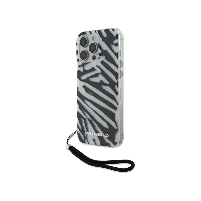 Karl Lagerfeld IML Zebra Pattern & Cord dėklas, skirtas iPhone 16 Pro Max - juodas