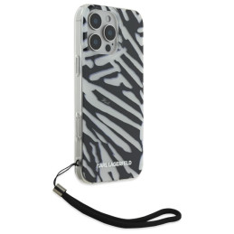 Karl Lagerfeld IML Zebra Pattern & Cord dėklas, skirtas iPhone 16 Pro Max - juodas