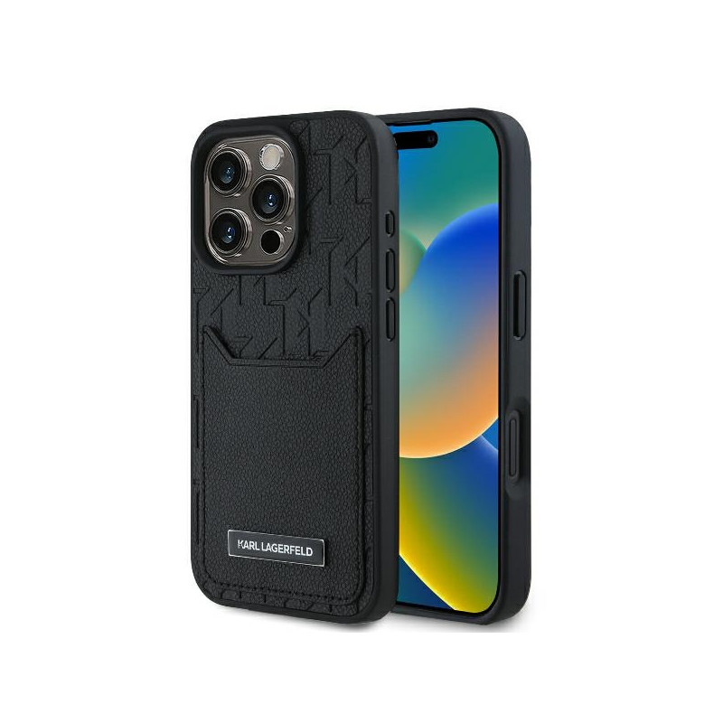 Karl Lagerfeld Cardslots Monogram dėklas, skirtas iPhone 16 Pro Max - juodas