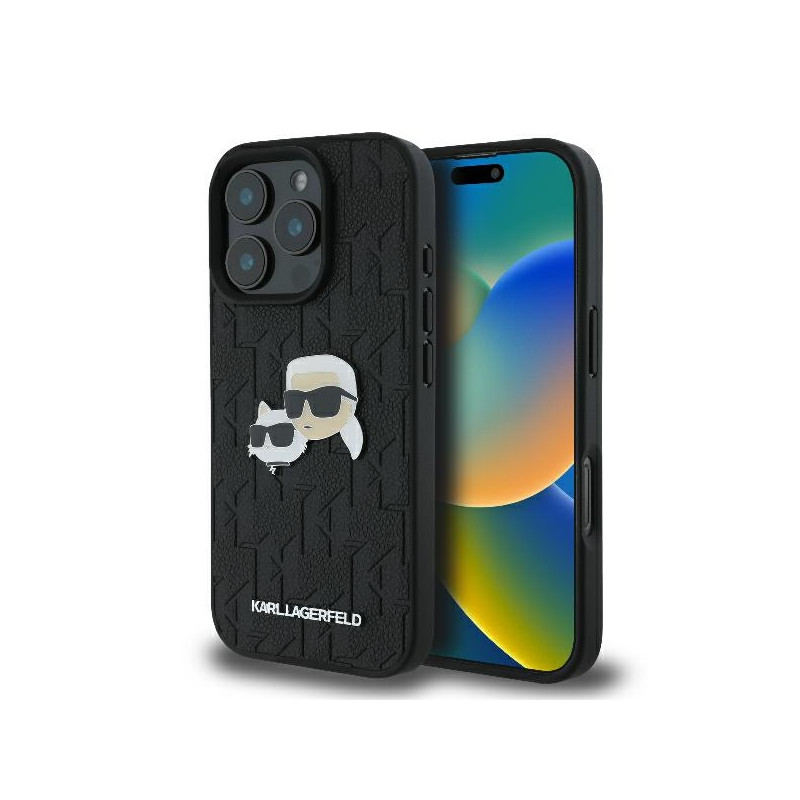 Karl Lagerfeld monograma Karl & Choupette Head Pin dėklas, skirtas iPhone 16 Pro Max - juodas\
