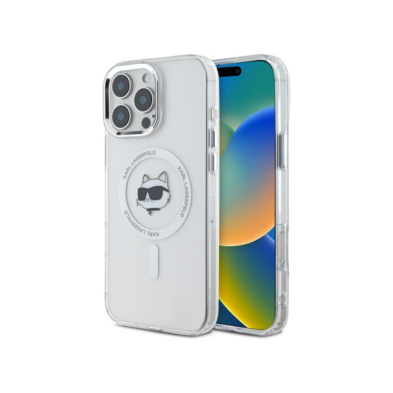 Karl Lagerfeld IML Metal Choupette Head MagSafe dėklas iPhone 16 Pro - baltas