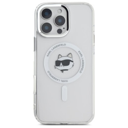 Karl Lagerfeld IML Metal Choupette Head MagSafe dėklas iPhone 16 Pro - baltas