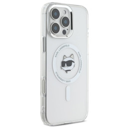 Karl Lagerfeld IML Metal Choupette Head MagSafe dėklas iPhone 16 Pro - baltas