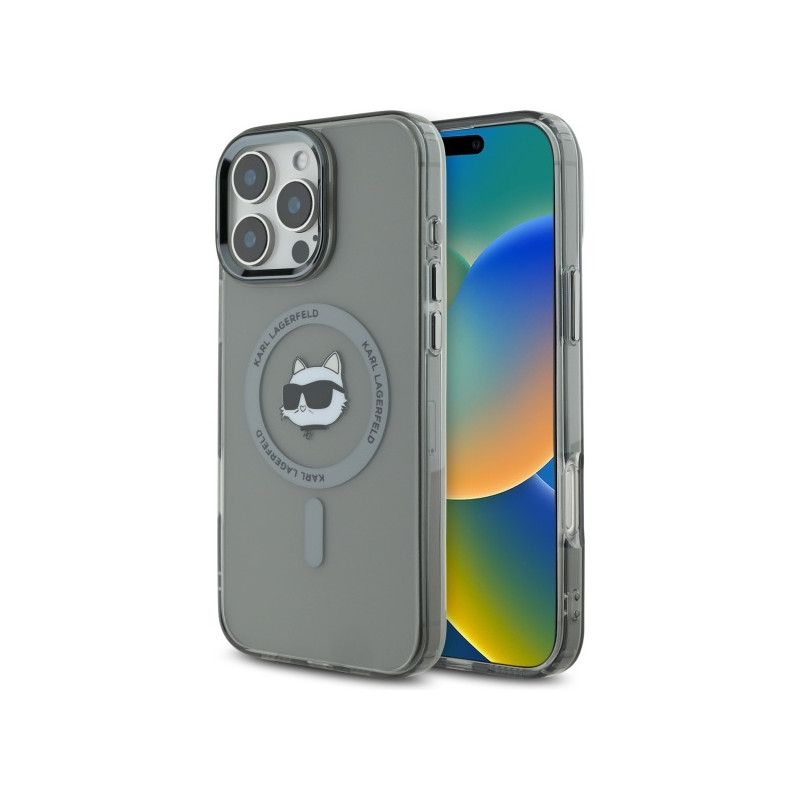 Karl Lagerfeld IML Metal Choupette Head MagSafe dėklas iPhone 16 Pro - juodas
