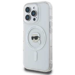Karl Lagerfeld IML Metal Karl Head MagSafe dėklas iPhone 16 Pro - baltas