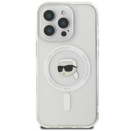 Karl Lagerfeld IML Metal Karl Head MagSafe dėklas iPhone 16 Pro - baltas