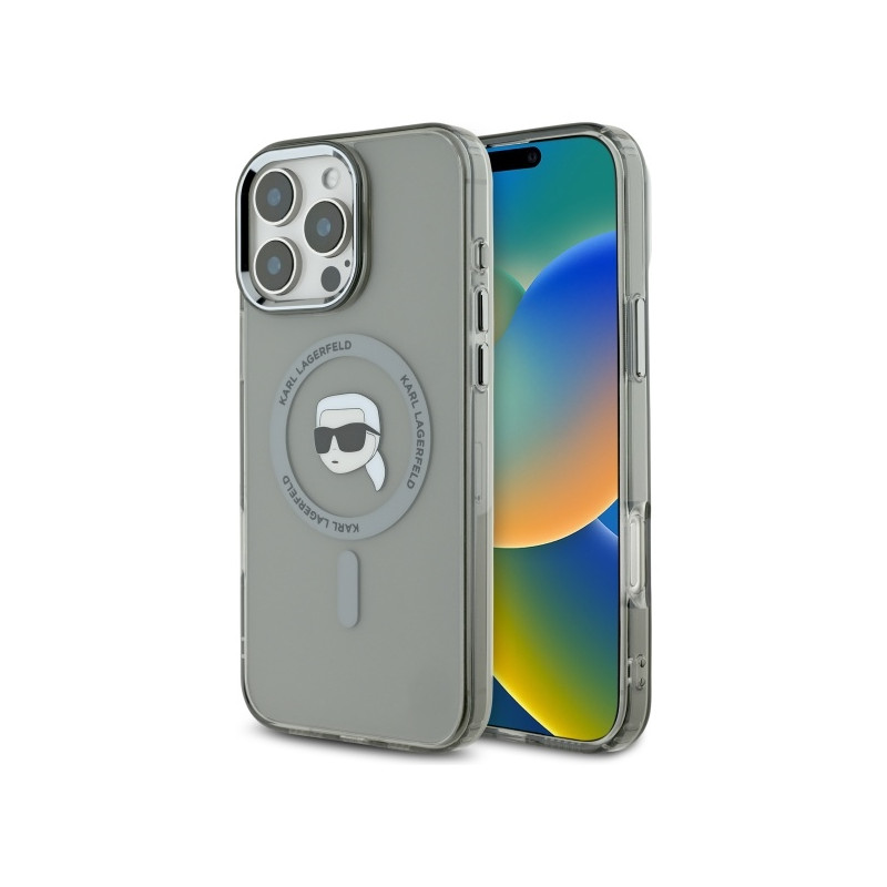Karl Lagerfeld IML Metal Karl Head MagSafe dėklas iPhone 16 Pro - juodas
