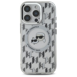 Karl Lagerfeld IML Monogram Karl & Choupette Head MagSafe dėklas iPhone 16 Pro - skaidrus