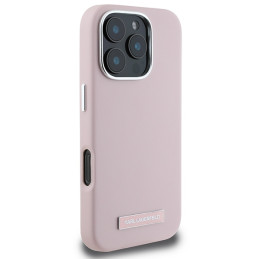 Karl Lagerfeld FW Metal Plate MagSafe dėklas iPhone 16 Pro - rožinis