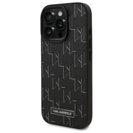 Karl Lagerfeld Leather Monogram Metal Logo MagSafe dėklas iPhone 16 Pro - juodas