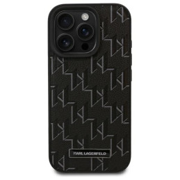 Karl Lagerfeld Leather Monogram Metal Logo MagSafe dėklas iPhone 16 Pro - juodas