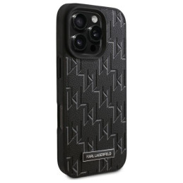 Karl Lagerfeld Leather Monogram Metal Logo MagSafe dėklas iPhone 16 Pro - juodas
