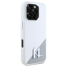 Karl Lagerfeld Silicone Shadow Metal Initial MagSafe dėklas iPhone 16 Pro - baltas
