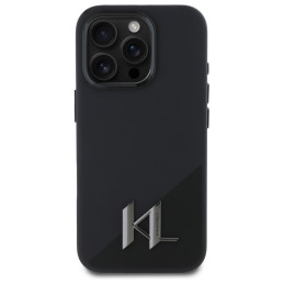 Karl Lagerfeld Silicone Shadow Metal Initial MagSafe dėklas iPhone 16 Pro - juodas