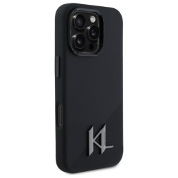 Karl Lagerfeld Silicone Shadow Metal Initial MagSafe dėklas iPhone 16 Pro - juodas