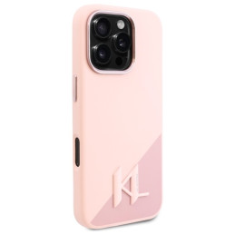 Karl Lagerfeld Silicone Shadow Metal Initial MagSafe dėklas iPhone 16 Pro - rožinis
