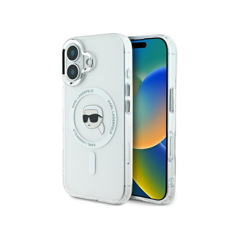 Karl Lagerfeld IML Metal Karl Head MagSafe dėklas iPhone 16 Plus - baltas