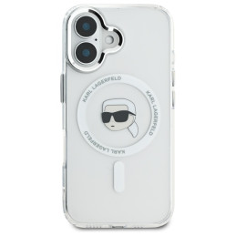 Karl Lagerfeld IML Metal Karl Head MagSafe dėklas iPhone 16 Plus - baltas