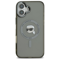 Karl Lagerfeld IML Metal Karl Head MagSafe dėklas iPhone 16 Plus - juodas