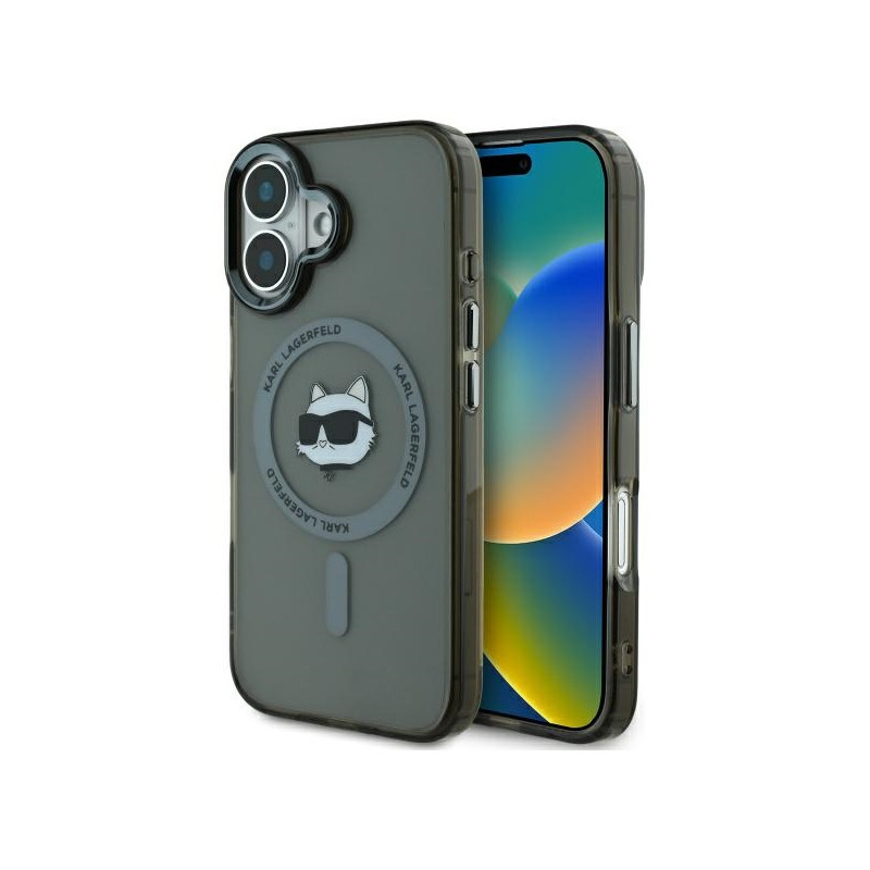 Karl Lagerfeld IML Metal Choupette Head MagSafe dėklas iPhone 16 - juodas
