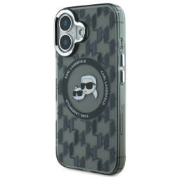 Karl Lagerfeld IML Monogram Karl & Choupette Head MagSafe dėklas iPhone 16 - juodas