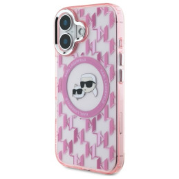 Karl Lagerfeld IML Monogram Karl & Choupette Head MagSafe dėklas iPhone 16 - rožinis
