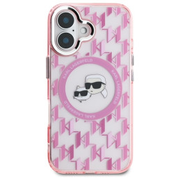 Karl Lagerfeld IML Monogram Karl & Choupette Head MagSafe dėklas iPhone 16 - rožinis