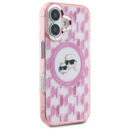 Karl Lagerfeld IML Monogram Karl & Choupette Head MagSafe dėklas iPhone 16 - rožinis