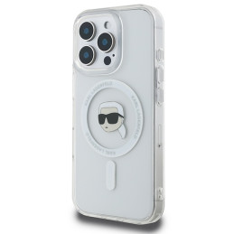 Karl Lagerfeld IML Metal Karl Head MagSafe dėklas iPhone 16 Pro Max - baltas