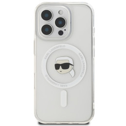 Karl Lagerfeld IML Metal Karl Head MagSafe dėklas iPhone 16 Pro Max - baltas