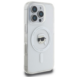 Karl Lagerfeld IML Metal Karl Head MagSafe dėklas iPhone 16 Pro Max - baltas