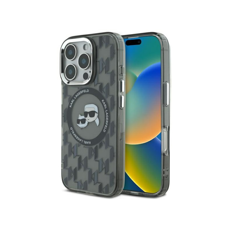 Karl Lagerfeld IML monograma Karl & Choupette Head MagSafe dėklas, skirtas iPhone 16 Pro Max – juodas