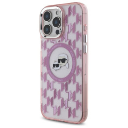 Karl Lagerfeld IML Monogram Karl & Choupette Head MagSafe dėklas iPhone 16 Pro Max - rožinis