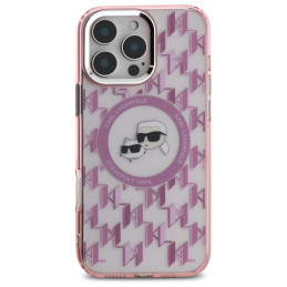 Karl Lagerfeld IML Monogram Karl & Choupette Head MagSafe dėklas iPhone 16 Pro Max - rožinis