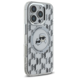 Karl Lagerfeld IML Monogram Karl & Choupette Head MagSafe dėklas, skirtas iPhone 16 Pro Max - skaidrus