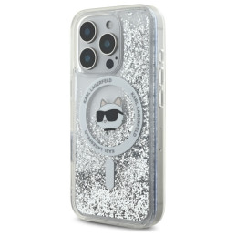 Karl Lagerfeld Liquid Glitter Choupette Head Magsafe dėklas, skirtas iPhone 16 Pro Max - skaidrus