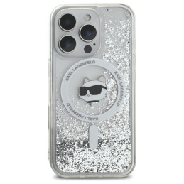 Karl Lagerfeld Liquid Glitter Choupette Head Magsafe dėklas, skirtas iPhone 16 Pro Max - skaidrus