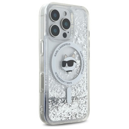Karl Lagerfeld Liquid Glitter Choupette Head Magsafe dėklas, skirtas iPhone 16 Pro Max - skaidrus