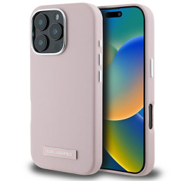 Karl Lagerfeld FW Metal Plate MagSafe dėklas iPhone 16 Pro Max - rožinis