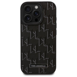 Karl Lagerfeld odinė monograma, metalinis logotipas MagSafe dėklas, skirtas iPhone 16 Pro Max – juodas